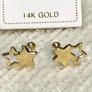 Solid Yellow Gold 14 Karat Nature Double Star 6x6mm   Earring